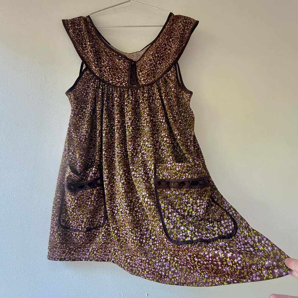 Vintage Floral Print Smock Apron Dress with Front Pockets